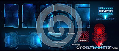 Screens HUD, UI, GUI futuristic interface. Callouts titles Vector Illustration